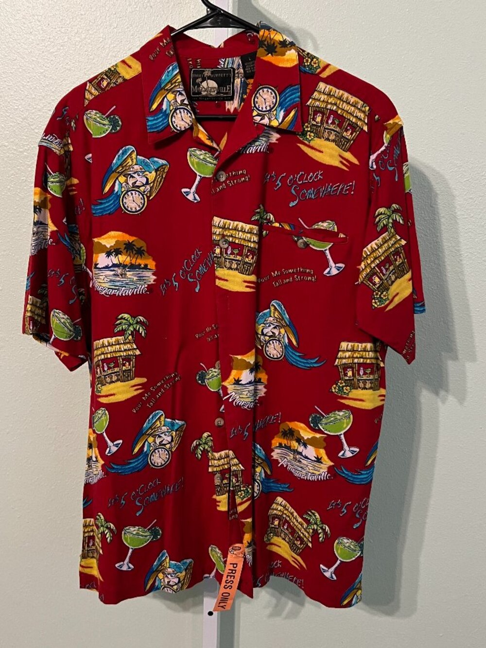Jimmy Buffett's Red Margaritaville Hawaiian-Style Short-Sleeve Button-Up SZ Lrg